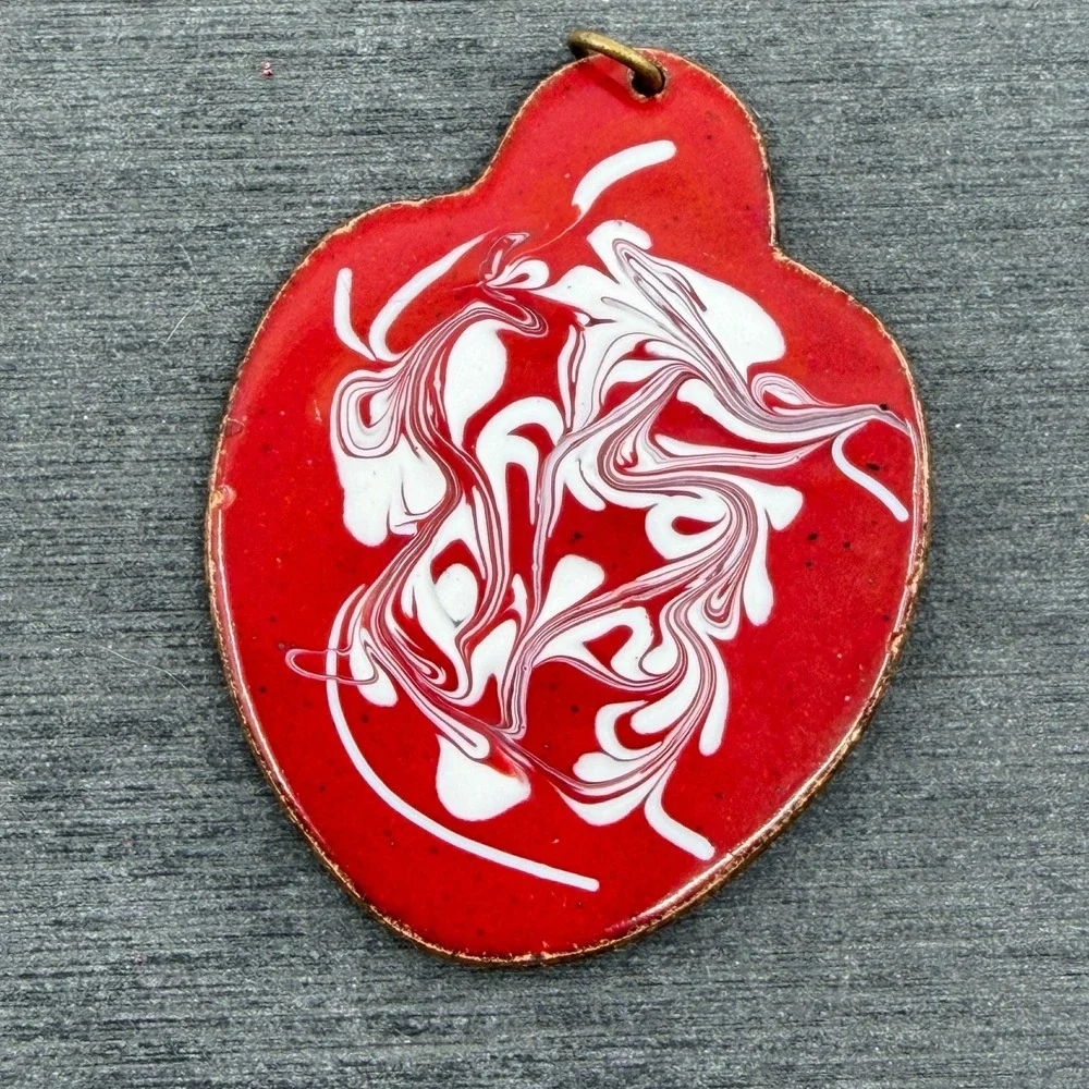 Pendant Vintage Enamel on Copper Abstract Multicolor Artisan Boho Statement
